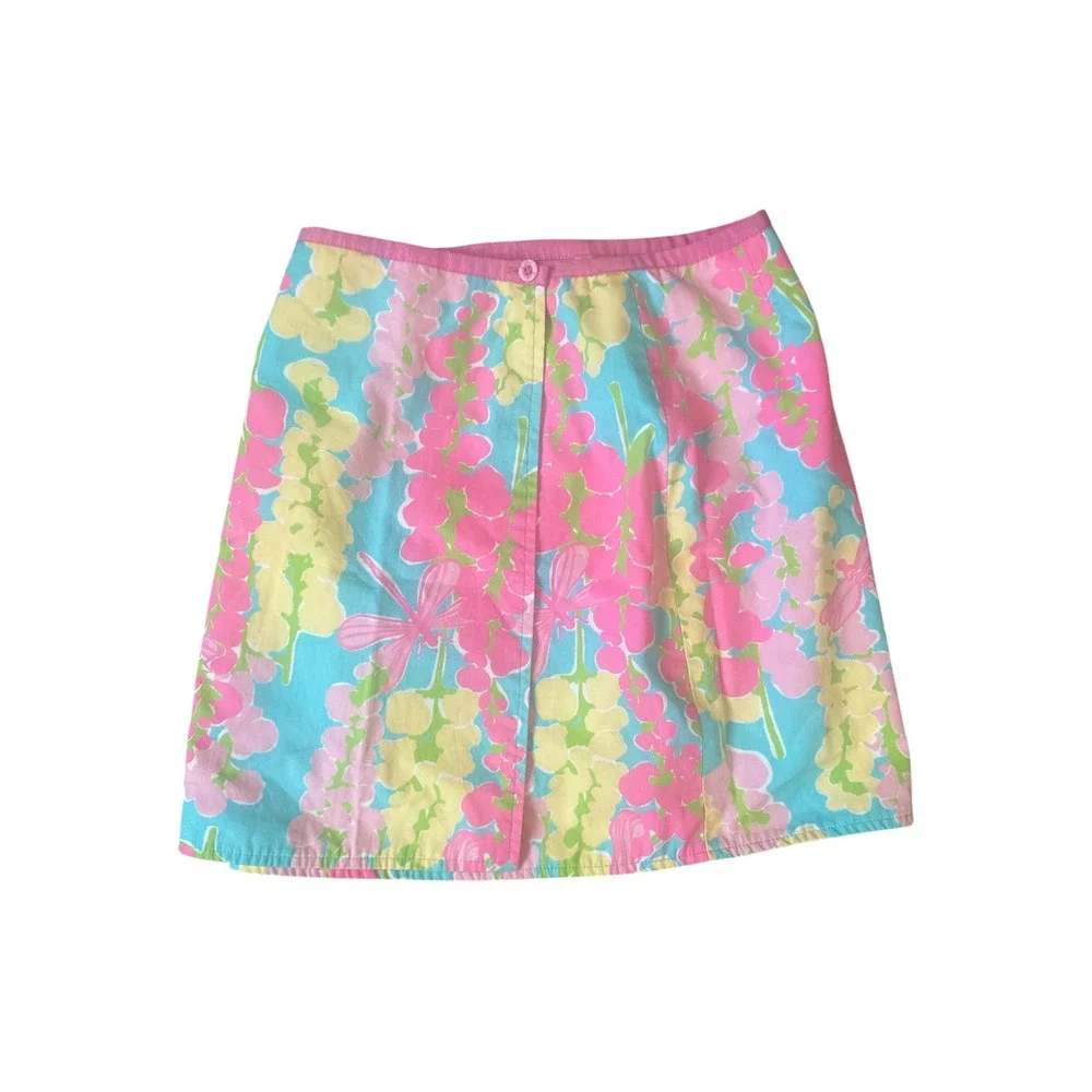 Lilly Pulitzer Mini Skirt Womens 8 Pink Blue Floral Dragonfly Cotton